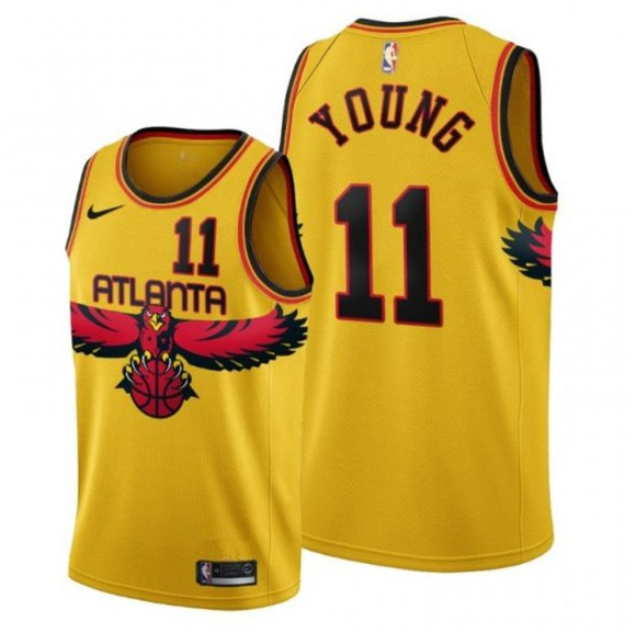 Men's Atlanta Hawks #11 Trae Young 2021/22 Yellow City Edition Stitched Jersey